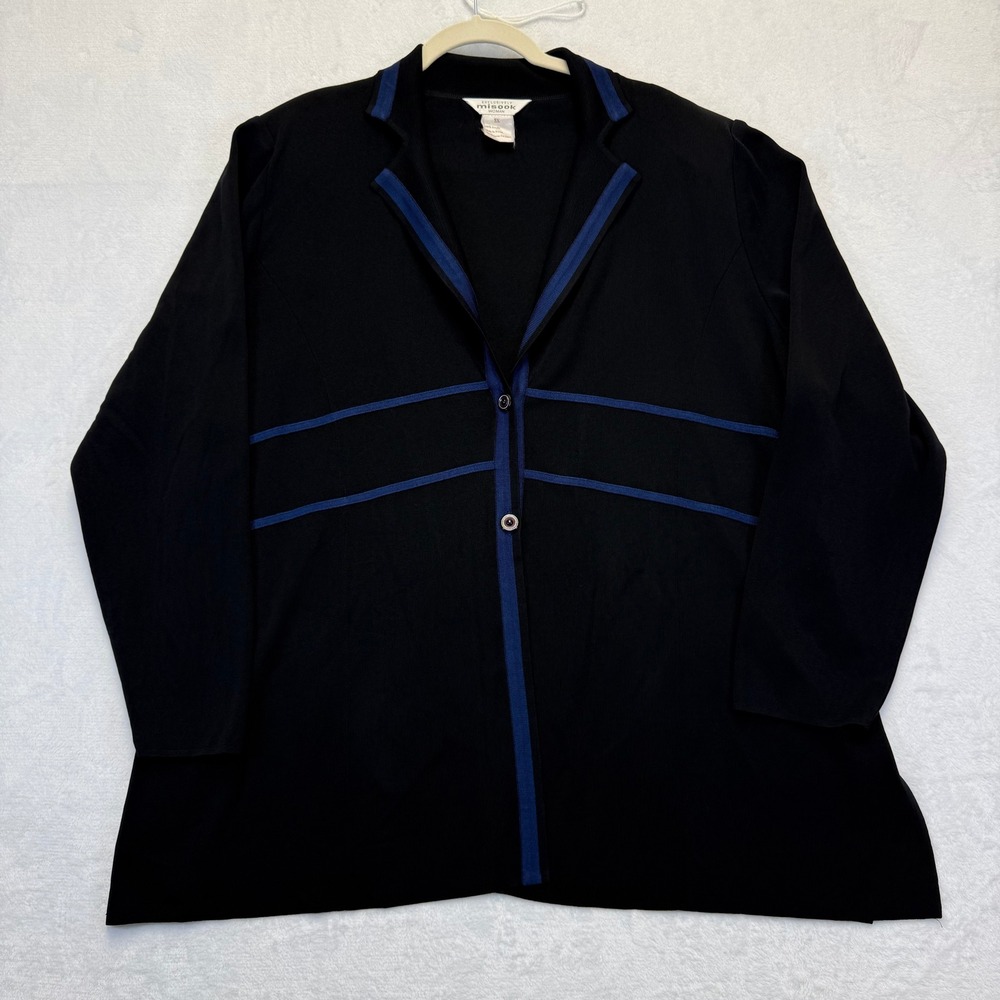 Misook Woman Black Blue Trim Knit Cardigan Jacket Plus Size 3X Professional